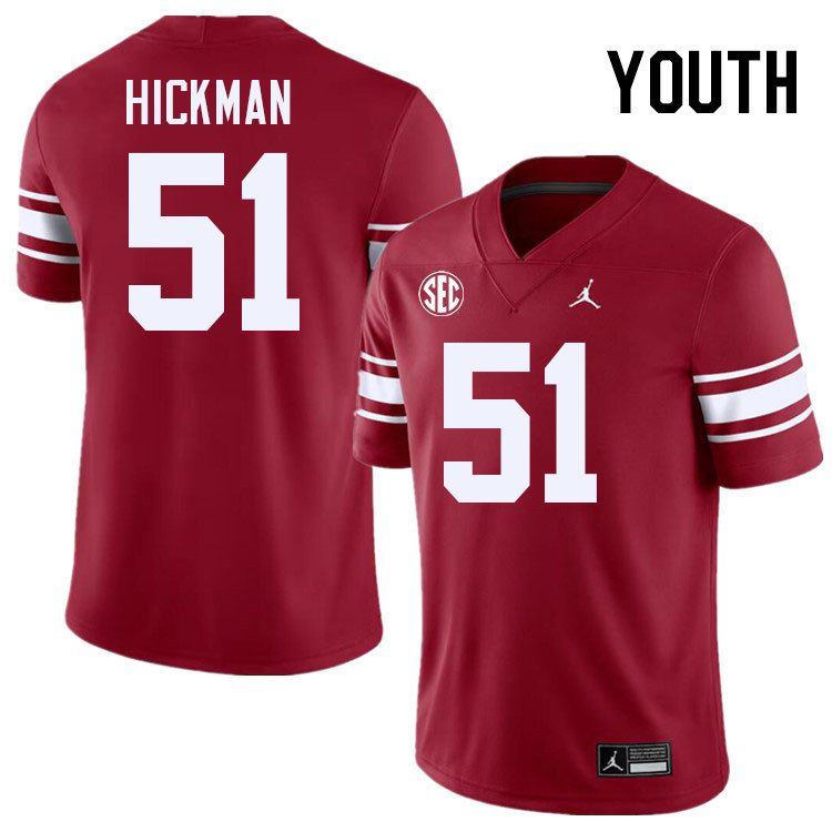 Youth #51 Branson Hickman Oklahoma Sooners 2024 SEC Conference College Football Jerseys-Throwback